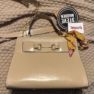 Steve Madden Tan Satchel with Gold Accents